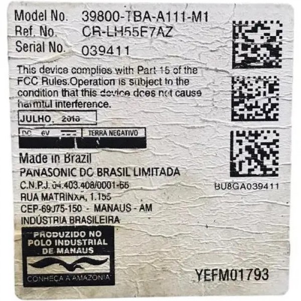 Módulo Antena Elétrica Honda Civic 2.0 2017 39800tbaa111m1