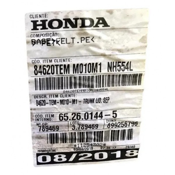 Forro Tampa Do Porta Malas Honda Civic G10 2017/2020